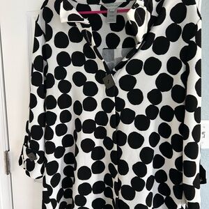 Multiples Black and White Polka Dot Button Down Shirt